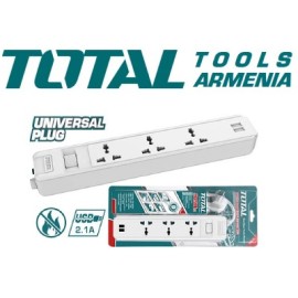 Երկարացման լարով վարդակ (ուդլինիտել) 3 տեղ 3մ/2 -  USB 2.1A 