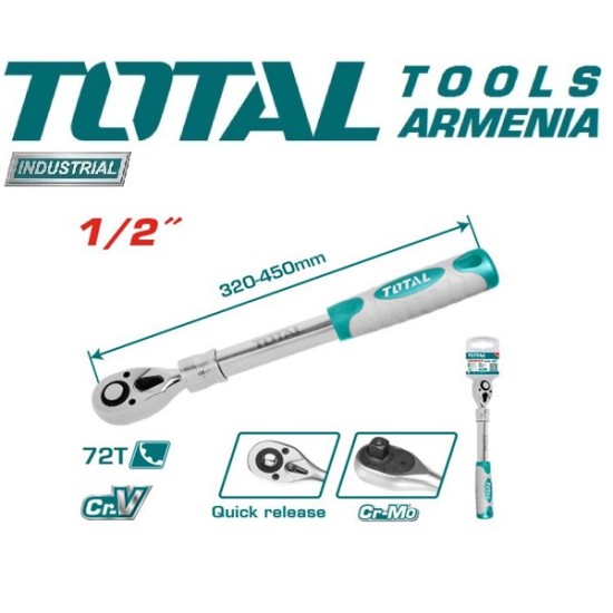 Extendable ratchet wrench 1/2" - 320-450mm