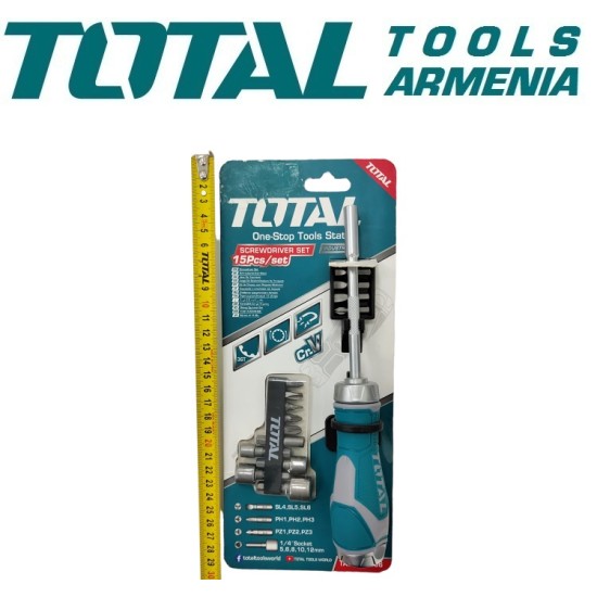 Reversible screwdriver with attachments 15 pcs. Reversible screwdriver with attachments 15 pcs.