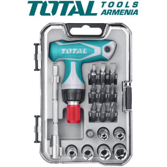T-shaped reversible screwdriver with 24 pcs