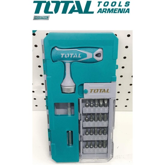 T-shaped reversible screwdriver with 25pcs