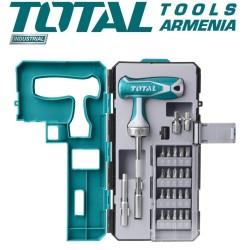 T-shaped reversible screwdriver with 25pcs