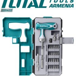T-shaped reversible screwdriver with 25pcs