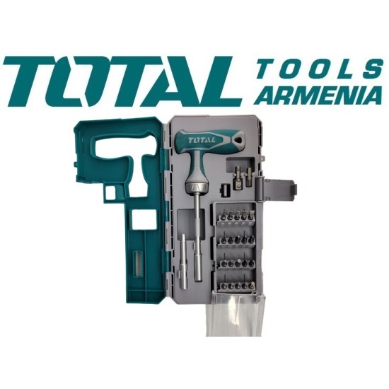 T-shaped reversible screwdriver with 25pcs
