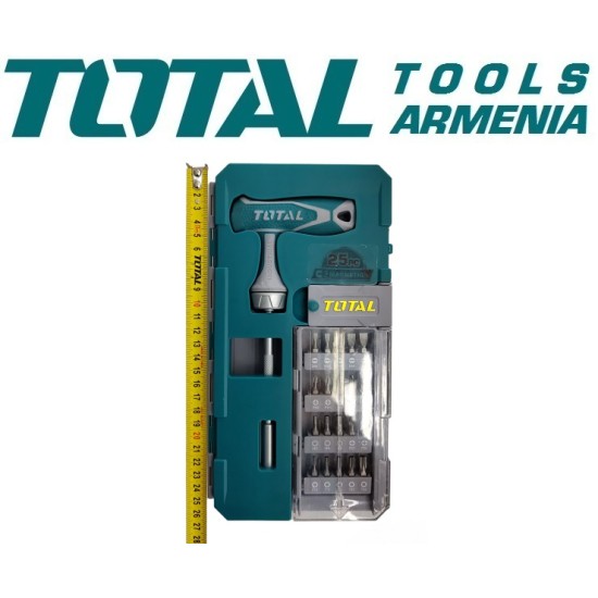 T-shaped reversible screwdriver with 25pcs