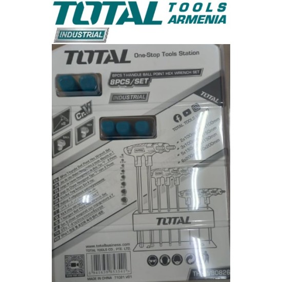 T-handle ball point Hex key set, 8 pcs
