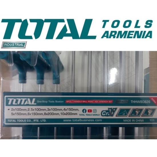T-handle ball point Hex key set, 8 pcs