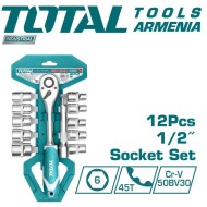 Socket set, 1/2, sockets 10 - 24 mm, with ratchet wrench