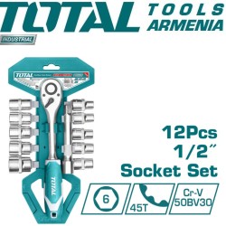 Socket set, 1/2, sockets 10 - 24 mm, with ratchet wrench