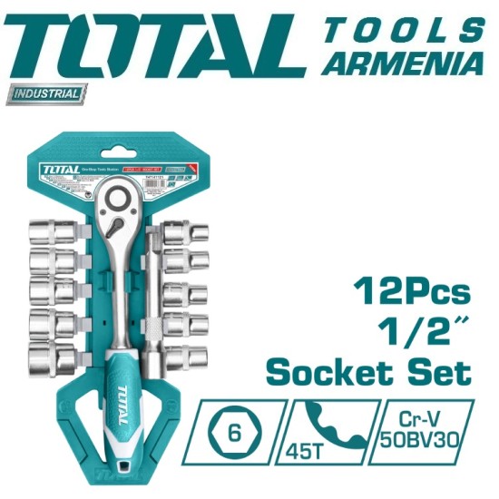 Socket set, 1/2, sockets 10 - 24 mm, with ratchet wrench
