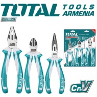 Set of high leverage pliers, long nose pliers, side cutters 3 pcs