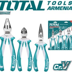 Set of high leverage pliers, long nose pliers, side cutters 3 pcs