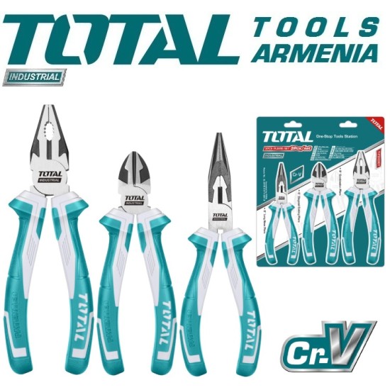 Set of high leverage pliers, long nose pliers, side cutters 3 pcs Set of high leverage pliers, long nose pliers, side cutters 3 pcs