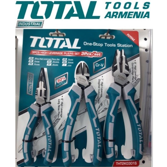 Set of high leverage pliers, long nose pliers, side cutters 3 pcs Set of high leverage pliers, long nose pliers, side cutters 3 pcs