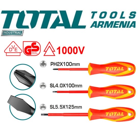 A set of dielectric screwdrivers up to 1000V 3 pcs.