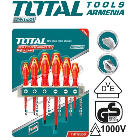 A set of dielectric screwdrivers up to 1000V 6 pcs. A set of dielectric screwdrivers up to 1000V 6 pcs.