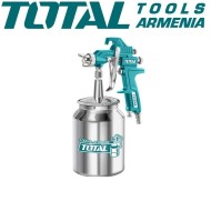 Spray gun with bottom tank