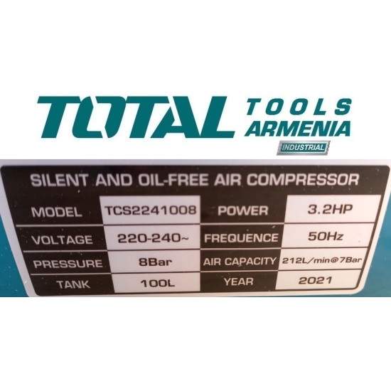 Silent Oil Free Air Compressor 100 L / 2400 W / INDUSTRIAL Silent Oil Free Air Compressor 100 L / 2400 W / INDUSTRIAL