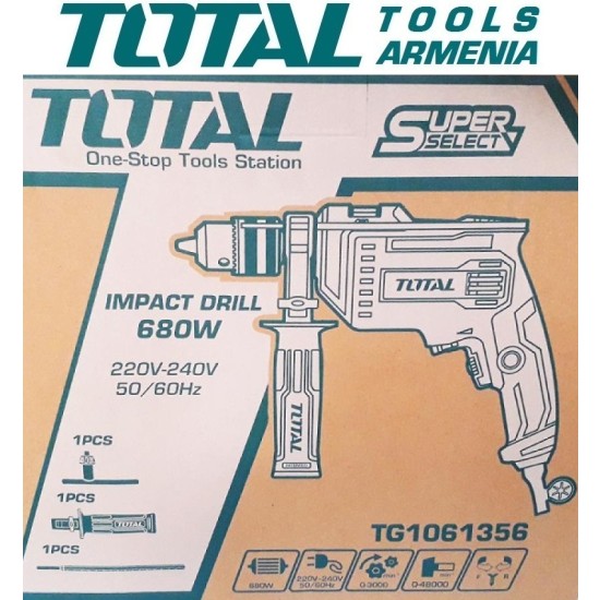 Electric Impact Drill / 680 W / 0–3000 rpm / 13 mm / 48000 bpm Electric Impact Drill / 680 W / 0–3000 rpm / 13 mm / 48000 bpm