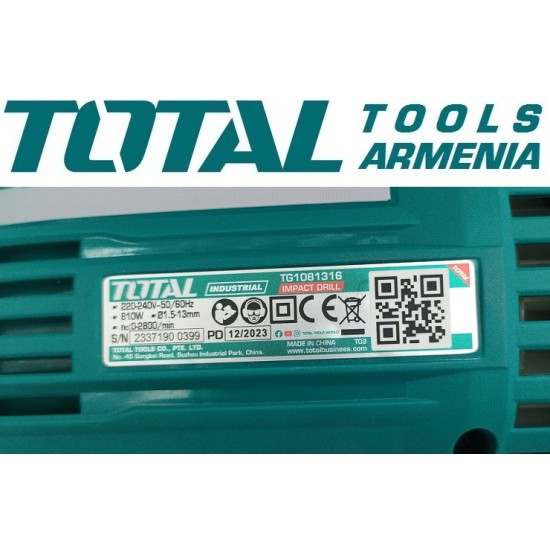 Electric Impact Drill / 810 W / 0– 2800 rpm / 13 mm / 44800 bpm