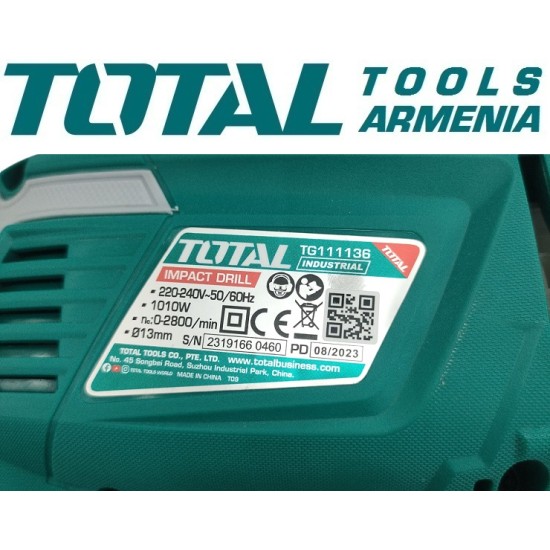 Electric Impact Drill /  1010 W / 0–2800 rpm / 13 mm / 44800 bpm / INDUSTRIAL