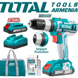 Cordless Impact Drill- Screwdriver / 20V / 2A / 45Nm /+1 Battery / INDUSTRIAL