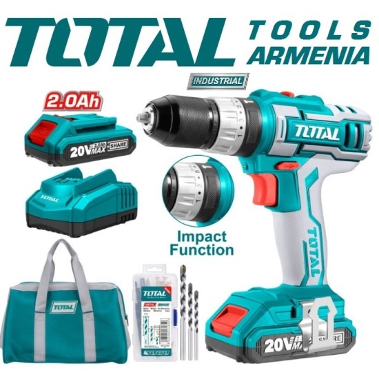 Cordless Impact Drill- Screwdriver / 20V / 2A / 45Nm /+1 Battery / INDUSTRIAL Cordless Impact Drill- Screwdriver / 20V / 2A / 45Nm /+1 Battery / INDUSTRIAL