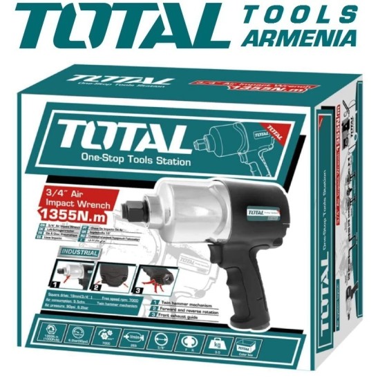 Pneumatic impact wrench 1355 Nm/6.2 atm-3/4 inch Pneumatic impact wrench 1355 Nm/6.2 atm-3/4 inch
