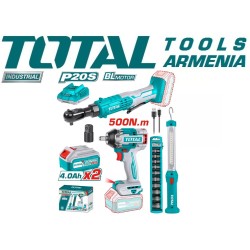 Combo set Li-ion impact wrench, drive ratchet, work light