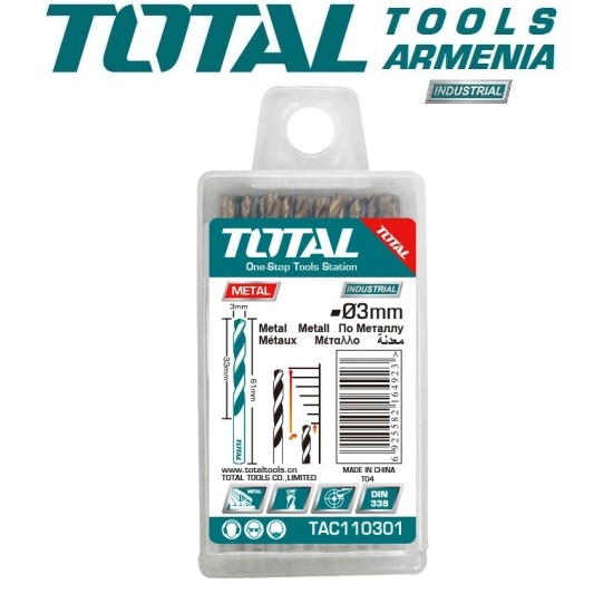 Drill bit for metal TOTAL 3 x 61mm Drill bit for metal TOTAL 3 x 61mm