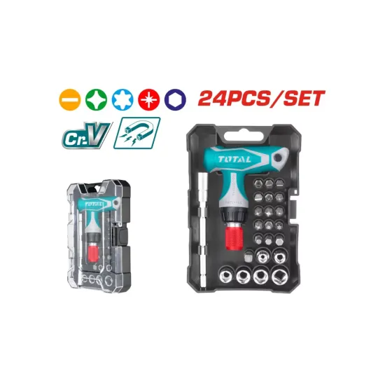 T-shaped reversible screwdriver with 24 pcs T-shaped reversible screwdriver with 24 pcs