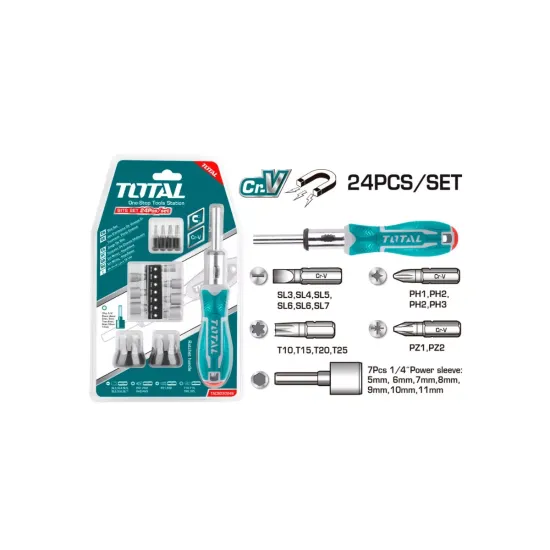 Reversible screwdriver with bits 24 pcs. Reversible screwdriver with bits 24 pcs.