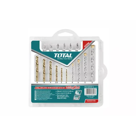 Set of drill bits for metal and concrete with screwdriver bits 16pcs Set of drill bits for metal and concrete with screwdriver bits 16pcs