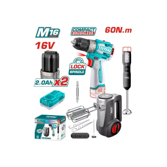 Combo set of cordless screwdriver, mixer, blender, battery and charger Combo set of cordless screwdriver, mixer, blender, battery and charger
