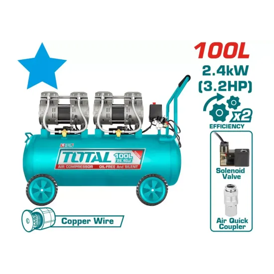 Silent Oil Free Air Compressor 100 L / 2400 W / INDUSTRIAL Silent Oil Free Air Compressor 100 L / 2400 W / INDUSTRIAL
