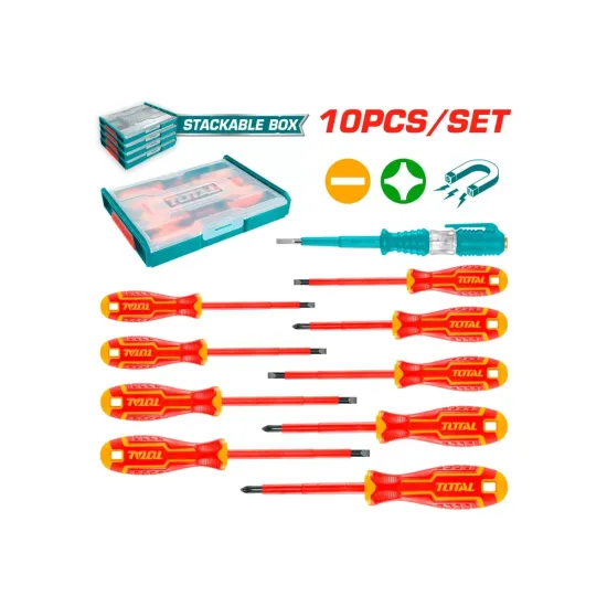 A set of dielectric screwdrivers up to 1000V 10pcs. A set of dielectric screwdrivers up to 1000V 10pcs.
