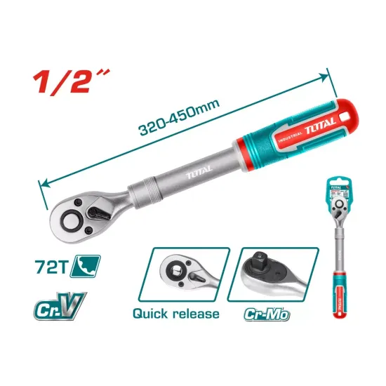 Extendable ratchet wrench 1/2" - 320-450mm