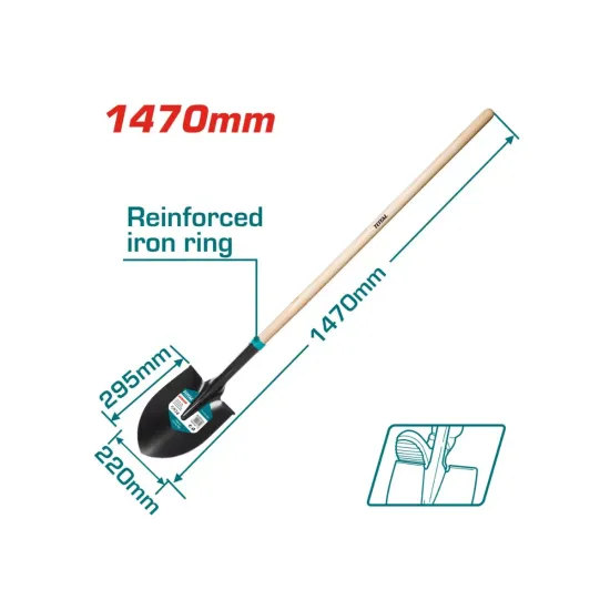 Steel shovel with wooden handle 1470mm Steel shovel with wooden handle 1470mm