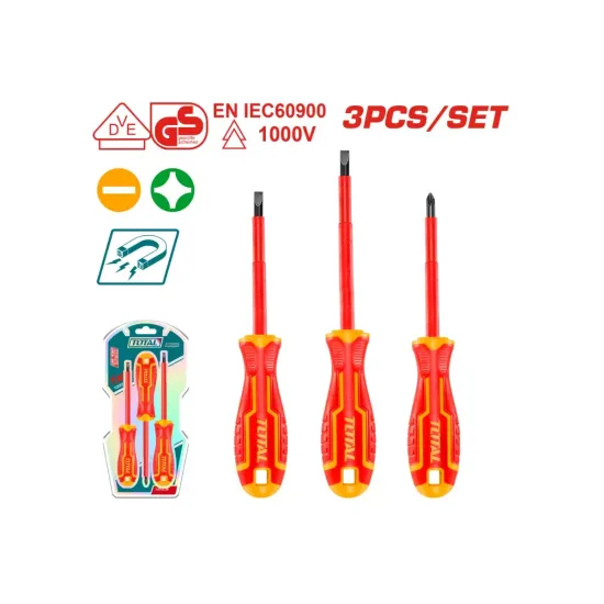 A set of dielectric screwdrivers up to 1000V 3 pcs. A set of dielectric screwdrivers up to 1000V 3 pcs.