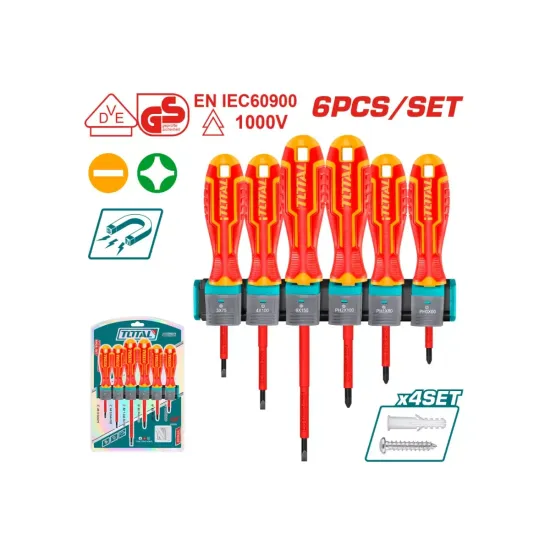 A set of dielectric screwdrivers up to 1000V 6 pcs. A set of dielectric screwdrivers up to 1000V 6 pcs.
