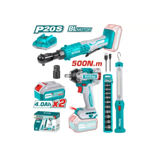Combo set Li-ion impact wrench, drive ratchet, work light Combo set Li-ion impact wrench, drive ratchet, work light