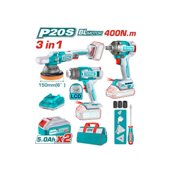 Combo set cordless wrench, polisher, technical hair Combo set cordless wrench, polisher, technical hair