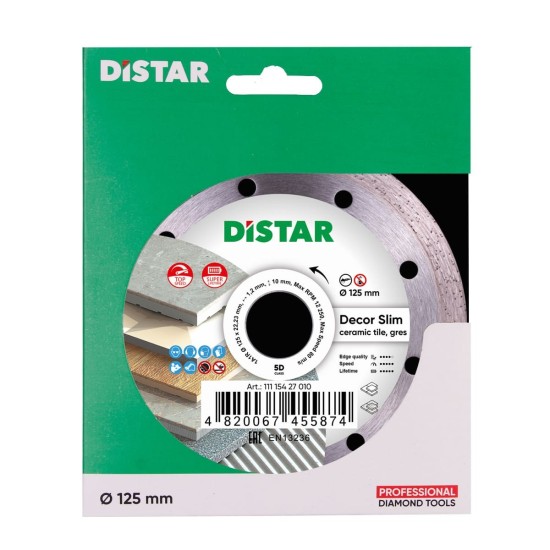 Diamond cutting disc 1A1R 125x22.22x10x1.2mm Decor Slim Diamond cutting disc 1A1R 125x22.22x10x1.2mm Decor Slim